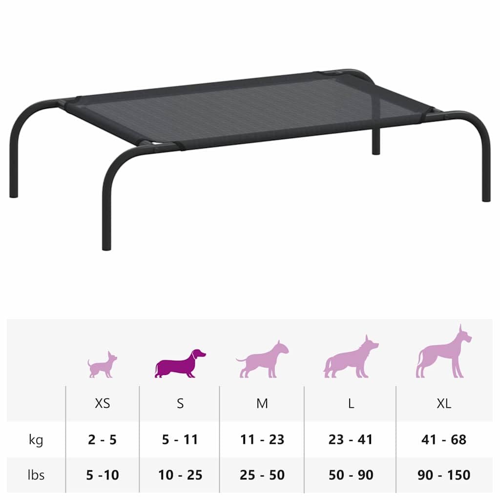 vidaXL Elevated Dog Bed Cat Pet Raised Cot Portable Indoor Outdoor Garden Yard Lawn Raised Cool Camping Basket Dog Supply Black S Textilene