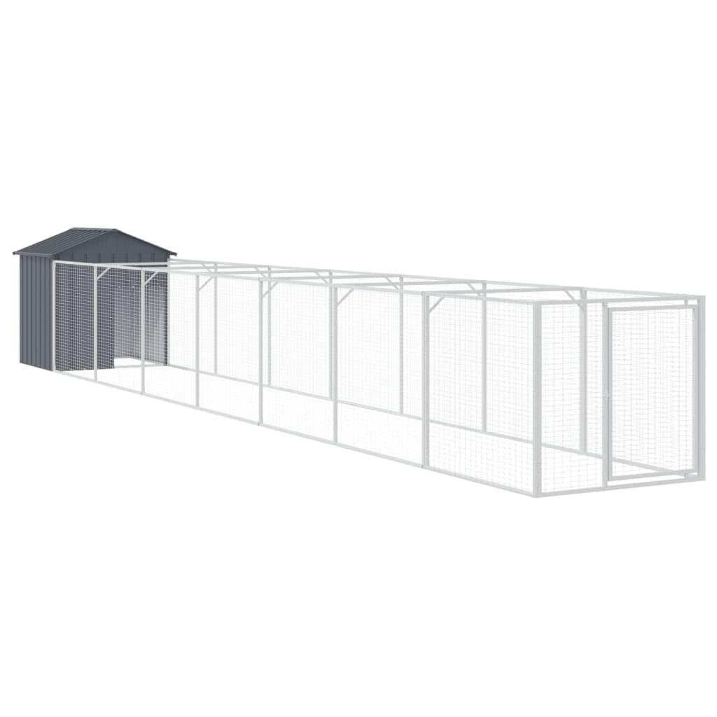 vidaXL Galvanized Steel Dog House with Extended Run - Spacious, Durable and Weather-, Anthracite Color
