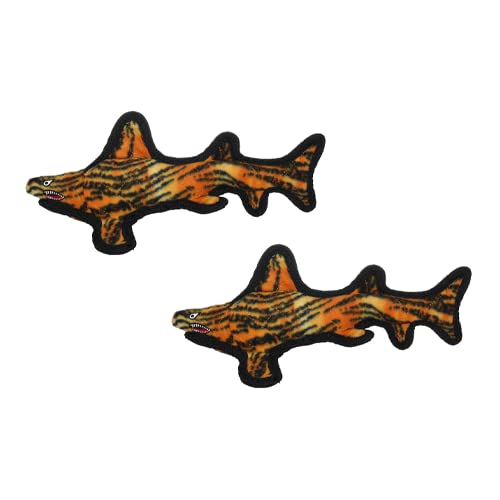 TUFFY : (2 Pack Tiger Shark Dog Toy: Ultra Durable Plush Toy with Multiple Layers & Reinforced Seams, Washable and Floats, Origi