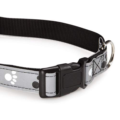 Casual Canine Reflect Pawprint Dog Collar, Fits Necks 10' To 16', Black