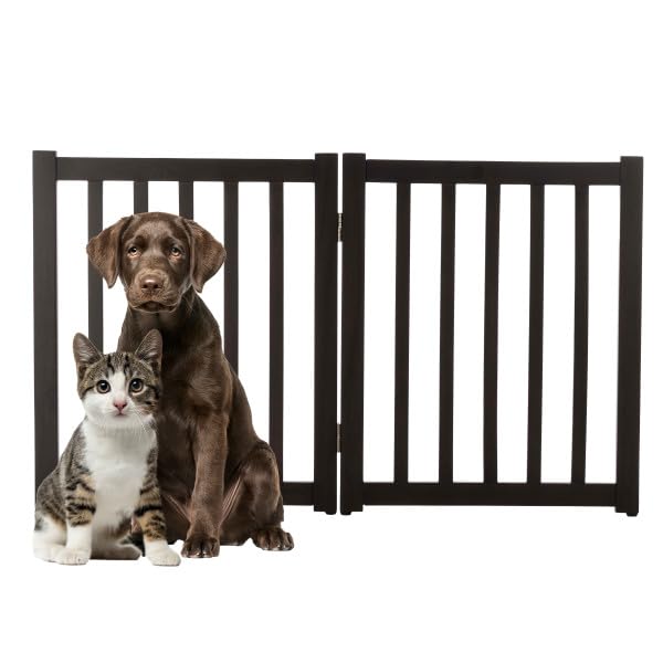 Freestanding Dog Gate - 2-Panel Foldable Indoor Pet Fence - 40x24-Inch Wood Dog Gate for Stairs, Hallways, or Doorways by PETMAK