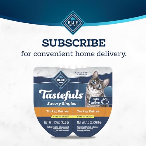 Blue Buffalo Tastefuls Savory Singles Natural Wet Cat Food in Gravy, 2.6-oz. Twin-Pack Tray, Turkey Entre   (24 Count)