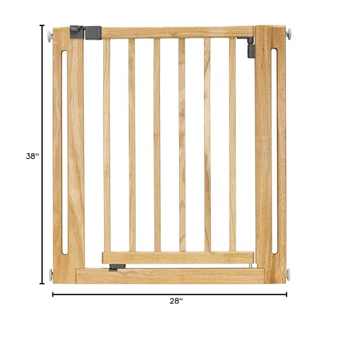 NMN Designs Nani Dog Gate - Expandable Indoor Pet Barrier, 38" Wide, Natural Wood, Walk Through Door, Pressure Mounted for Small & Large Dogs