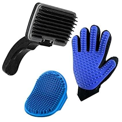 Pet Believe Pet Grooming Bath Brush removes loose undercoat Brush with Slick Brush and Adjustable Ring Handle Brush useful tool 
