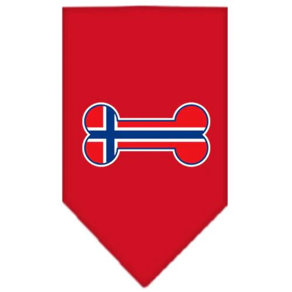 Pet and Dog Bandana Screen Printed, &quot;Bone Shaped Norway Flag&quot; Red Small