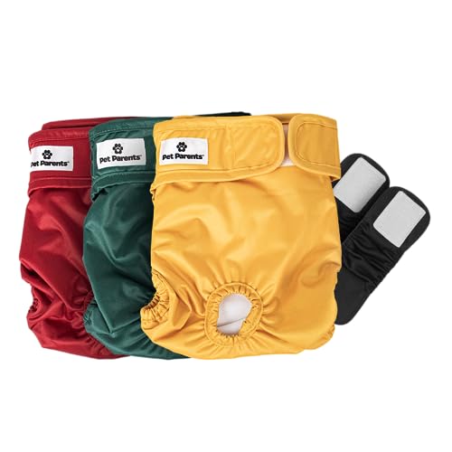 Pet Parents Premium Washable Dog Diapers & Extendrs, (3pack) of Female Dog Diapers, Color: Samba, Size: Small Dog Diapers