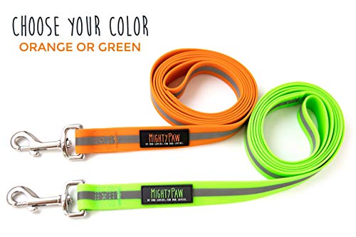 Mighty Paw Waterproof Dog Leash - Smell-Proof Pet Lead Against Dog Foot Smell - Ideal Nylon Reflective Dog Leash For Swimming - Camping - Hiking - Reflective Safety Stripe - 6 Foot Leash - Orange