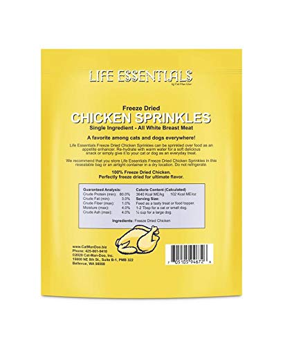 Cat-Man-Doo Life Essentials All Natural Freeze Dried Chicken Crushed Sprinkles Powder for Dogs & Cats - No Fillers, Preservative