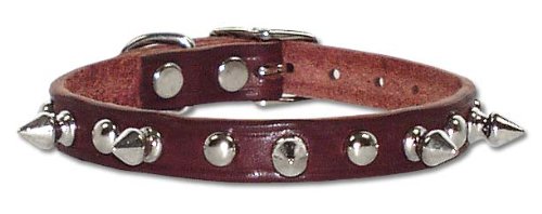 Omnipet Spiked & Studded Latigo Leather Dog Collar, Burgundy, 1/2' X 14'