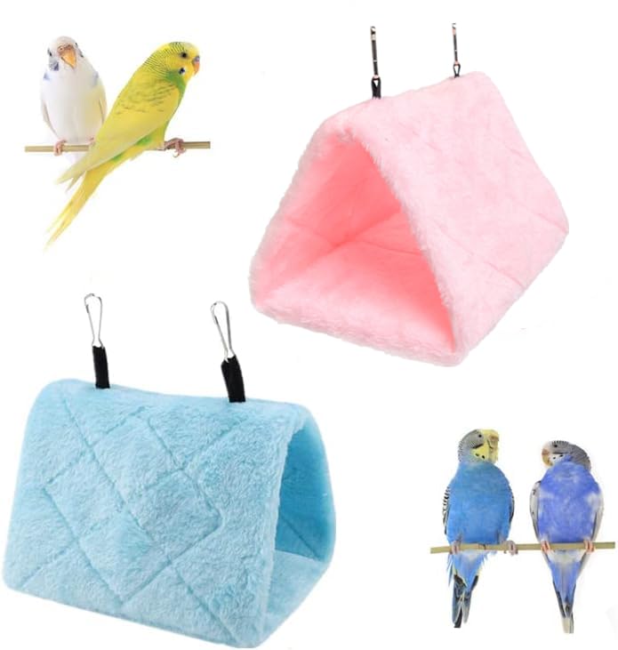 Magnoloran 2 Pack Warm Bird Nest House Bed Hanging Hammock Sleeping Bed Plush Hanging Snuggle Cave Happy Hut For Pet Parrot Cockatiel Cockatoo Parakeet Conure African Grey Macaw (Blue&Pink)