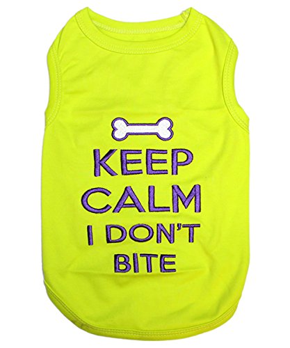 Parisian Pet Dog Tshirt - Embroidered “Keep Calm I Dont Bite“ Dog Shirt - Breathable And Lightweight Dog Clothes - Sleeveless Dog Tee Shirts - Machine Washable Dog Shirt For Large Dogs - L