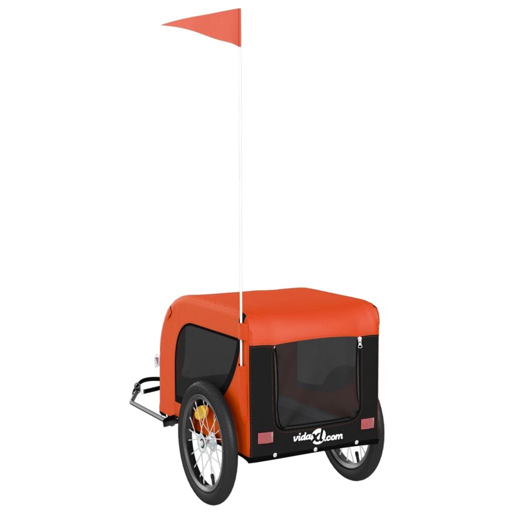 Vidaxl Pet Bike Trailer - Durable Oxford Fabric And Iron Frame With Comfort Features - Orange And Black - Ideal For Small Pets And Cargo Transport