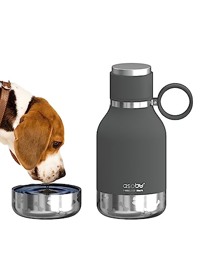 Asobu Dog Bowl Attached To Stainless Steel Insulated Travel Bottle For Human 37Oz/1.1 Liter With Detachable Dog Bowl (Smoke)