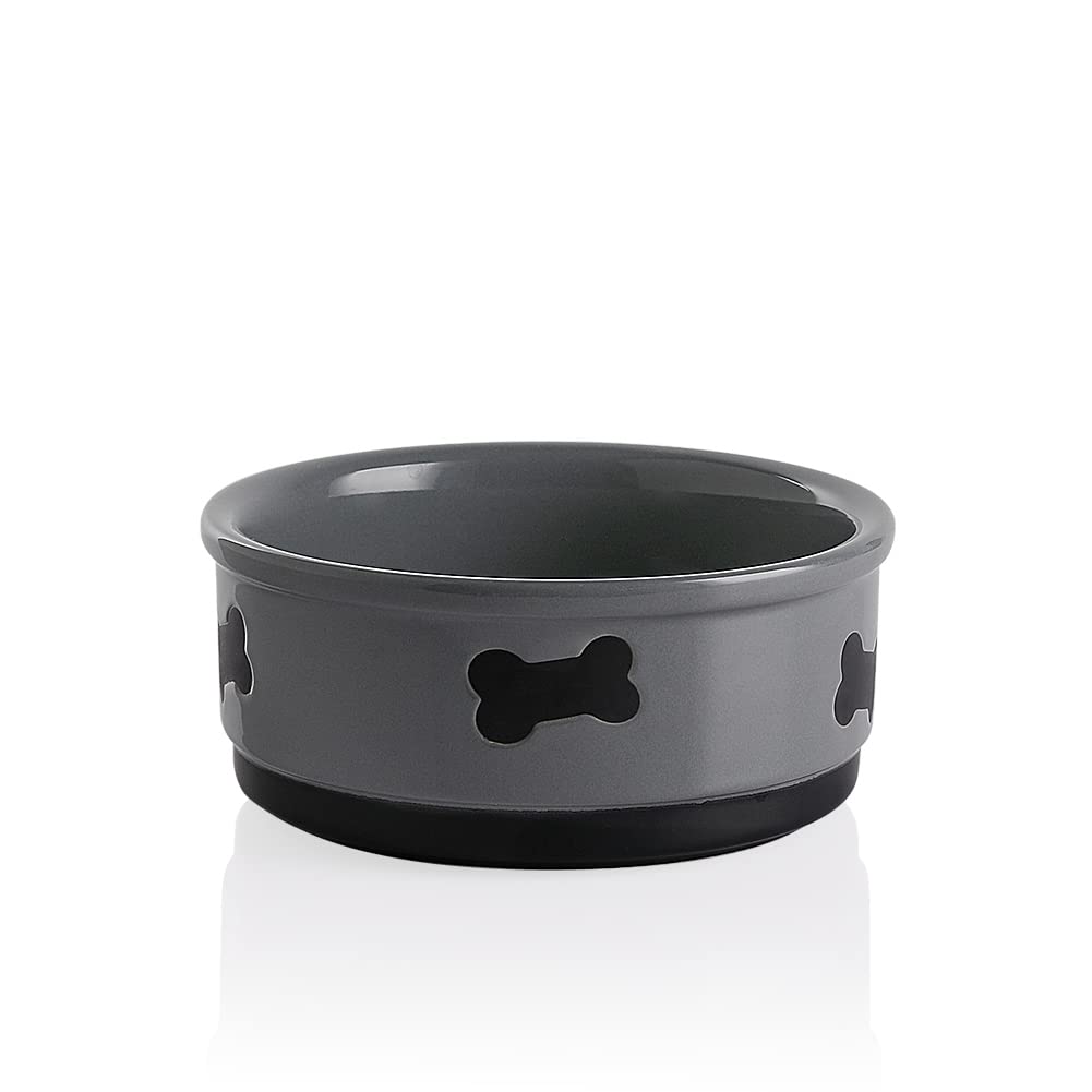 Sweejar Ceramic Dog Bowls with Bone Pattern, Dog Food Dish for Medium Dogs, Porcelain Pet Bowl for Water 35 Fl Oz (Gray)