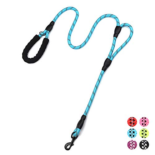 Plutus Pet Rope Dog Leash 6Ft Long,Traffic Padded Two Handle,Heavy Duty,Reflective Double Handles Lead For Control Safety Training,Leashes For Large Dogs Or Medium Dogs,Dual Handles Leads(Light Blue)