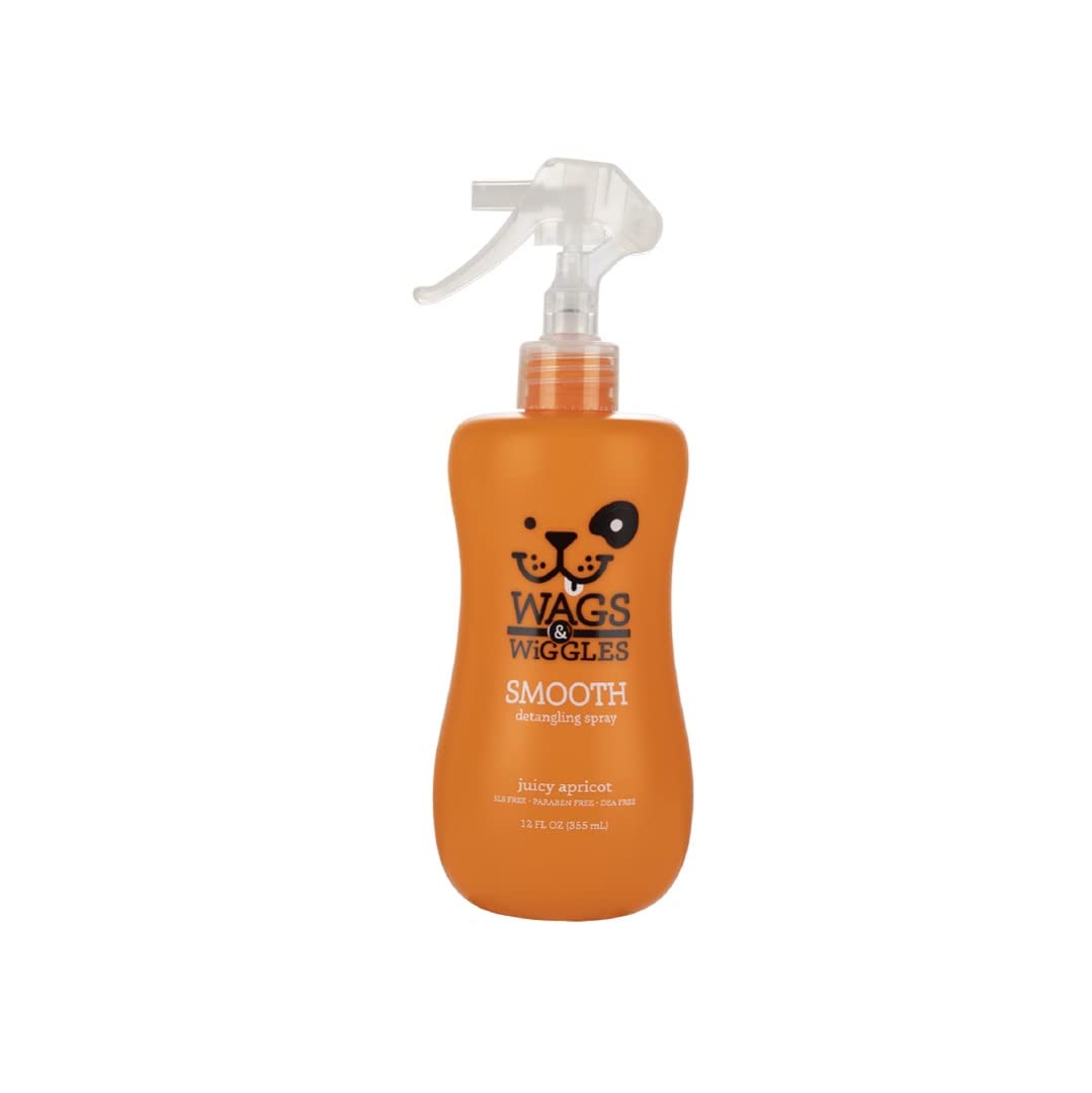 Wags & Wiggles Smooth Detangling Spray In Juicy Apricot | Dog Grooming Detangler Spray To Eliminate Knots, Mats, And Tangles | Dog Freshening Spray, 12 Ounces