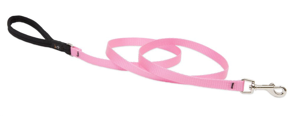 Lupinepet Basics 1/2' Pink 4-Foot Padded Handle Leash For Small Pets