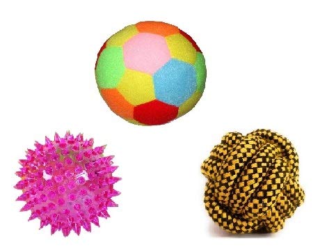 PSK PET MART Durable Puppy and Small Dogs Hollow Sound Rope LED Teething Ball Toy (Multicolour), Combo of 3