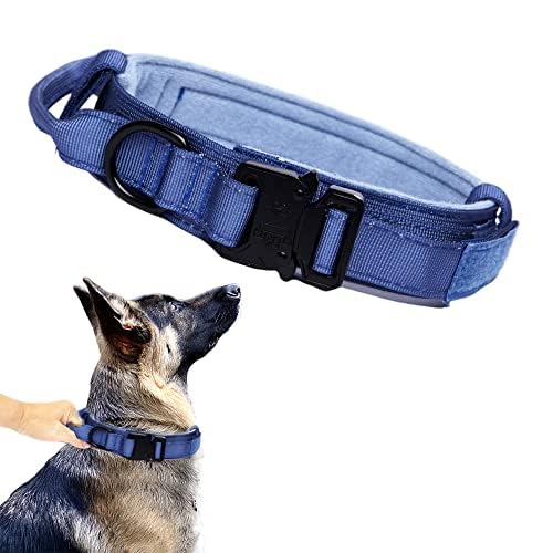 Tactical Dog Collar Military Dog Collar Adjustable Nylon Dog Collar Heavy Duty Metal Buckle With Handle For Dog Training (Dark Blue,Xxl)