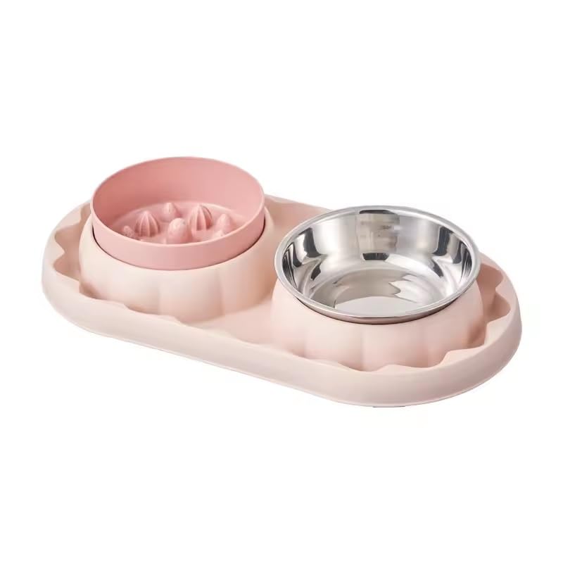 Credly 2In1 Pet Bowl Station With Integrated Slow Feeder And Removable Stainless Steel Food & Water Bowl AntiSpill Guard Base
