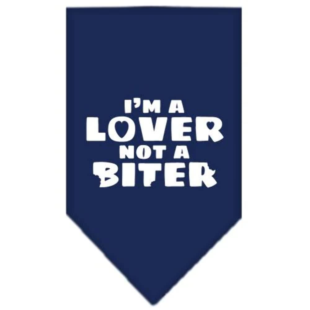 Pet and Dog Bandana Screen Printed, &quot;I'm a Lover, Not A Biter&quot; Navy Blue Small