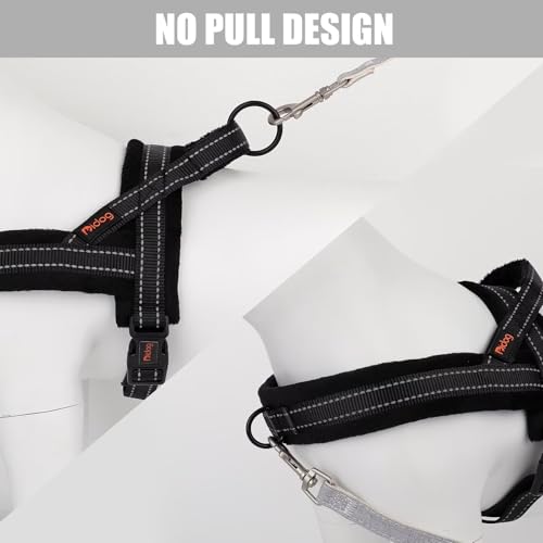 Didog Soft Flannel Padded Dog Vest Harness, Escape Proof/Quick Fit Reflective Dog Strap Harness,Easy For Training Walking,Black M Size