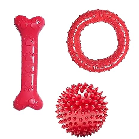 Pet Believe Dog Chew Toys for Dog + Rubber Chew Toy Combo + Paw Print Bone + Rubber Chew Ring + Spike Ball suitable for medium b