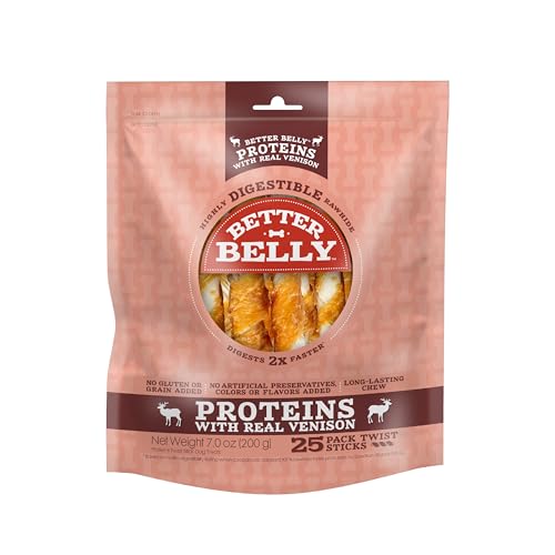 Better Belly Rawhide Twist Sticks Chews - Highly Digestible, 25 Count, No Artificial Colors or Flavors, Model P-94442-1