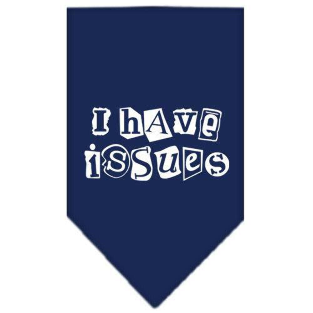 Pet and Dog Bandana Screen Printed, &quot;I Have Issues&quot; Navy Blue Large