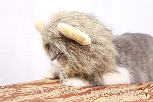 Lion Mane Costume Wig For Cats & Small Dogs, Fancy Cat Lion Cosplay Hat In Halloween Xmas Clothes Dress With Ears (Large(Neck 15