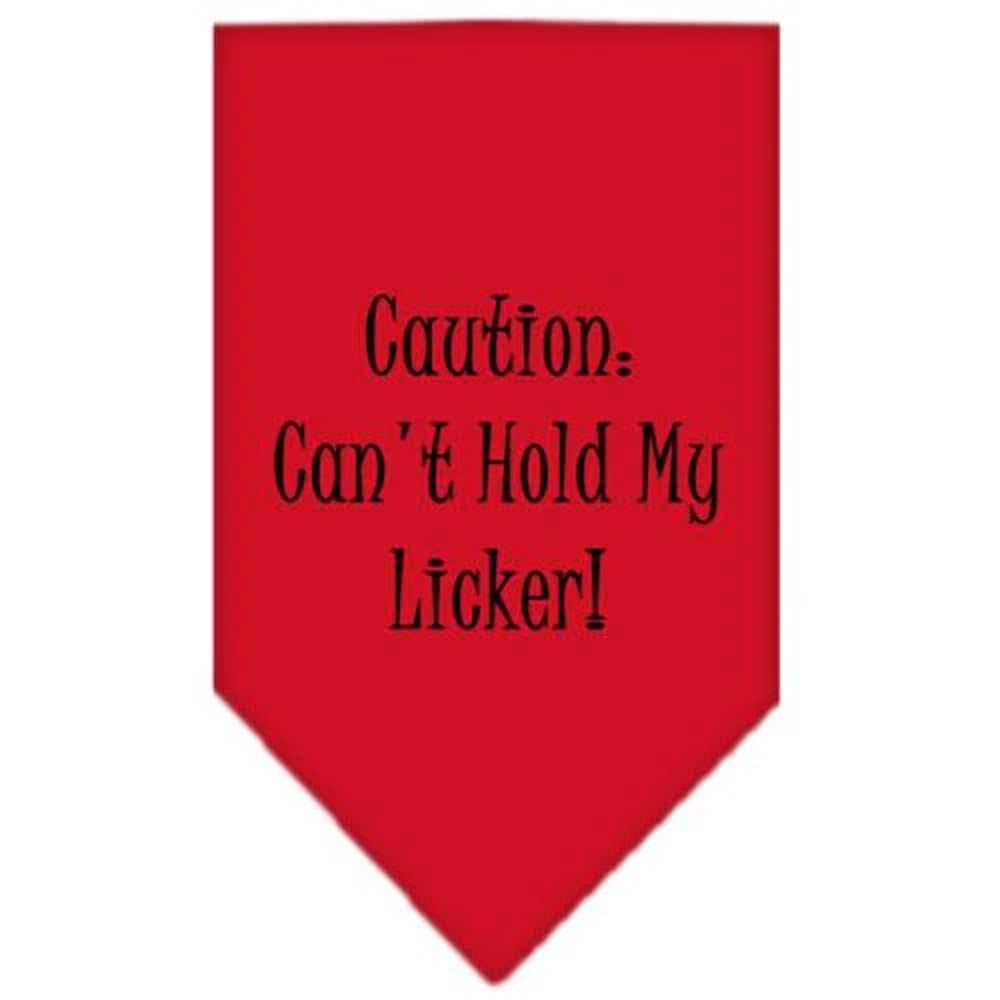 Pet and Dog Bandana Screen Printed, &quot;Caution: Can't Hold My Licker&quot; Red Large