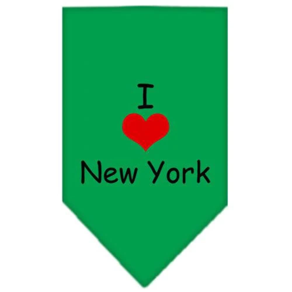 Pet and Dog Bandana Screen Printed, &quot;I Heart NY&quot; Emerald Green Large