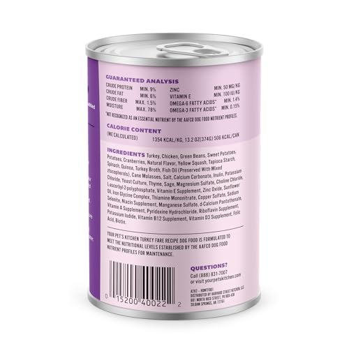 Your PET S Kitchen Wet Dog Food, Turkey Fare Recipe - 13.2 oz Cans (Pack of 6), Made in The USA with Real Turkey