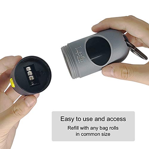 Dog Poop Bag Dispenser With Built-In Led Flashlight And Metal Clip For Leash, Pet Waste Bag Holder, Dog Walking Accessory, Black