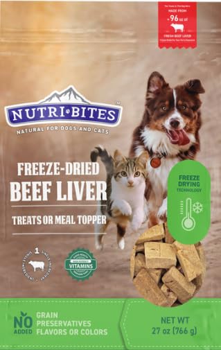 Nutri Bites Freeze Dried Beef Liver Dog & Cat Treats | Healthy Pet Training Treats or Food Topper | All Natural, Single Ingredie