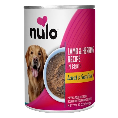 Nulo Land & Sea for Adult Dogs & Puppies Lamb & Herring Recipe in Broth 12 Ounce Cans, Pack of 5