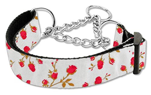 Mirage Pet Products Roses Nylon Ribbon Martingale Collar for Pets, Medium, Light Pink