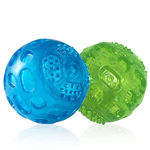 Pjdh 2 Packs Dog Ball Toys For Dog, 3.2 Inches Indestructible Dog Fetch Ball Kong Squeaky Ball For Training Playing, Blue+Green