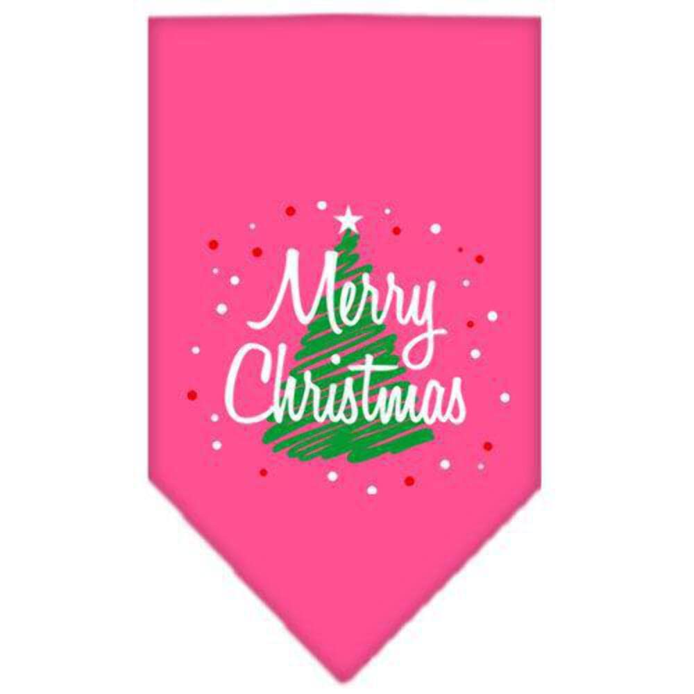 Christmas Pet and Dog Bandana Screen Printed, &quot;Scribble Merry Christmas&quot; Light Pink Small