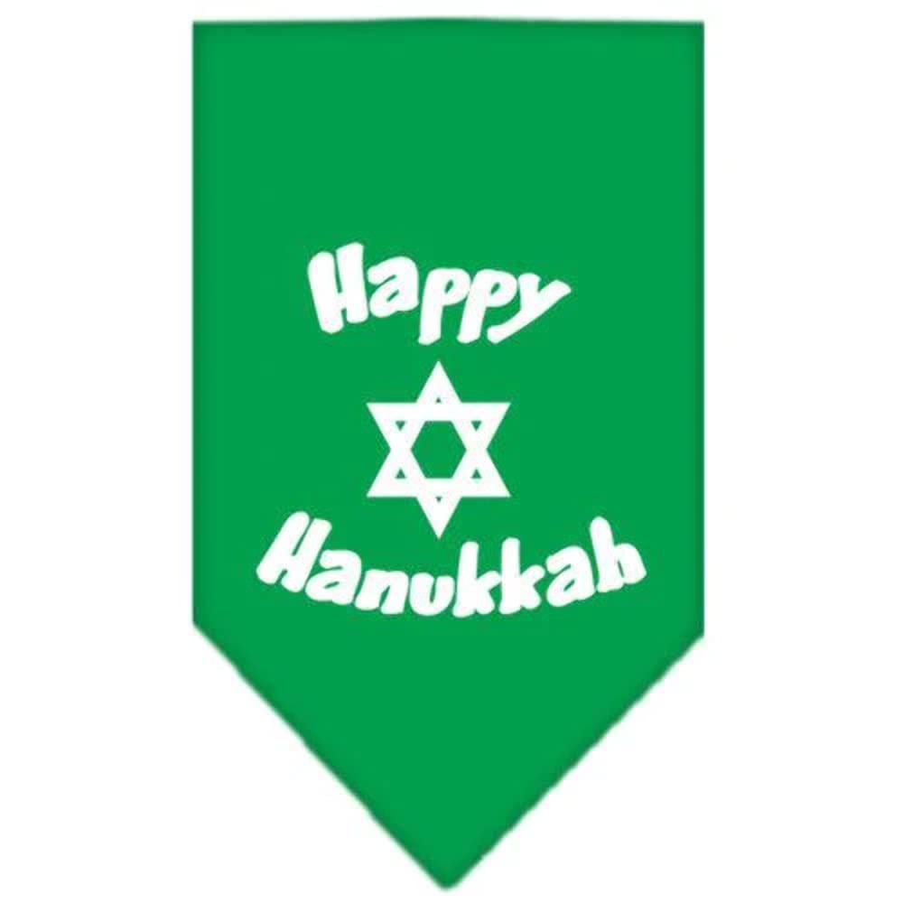 Pet and Dog Bandana Screen Printed, &quot;Happy Hanukkah&quot; Emerald Green Small
