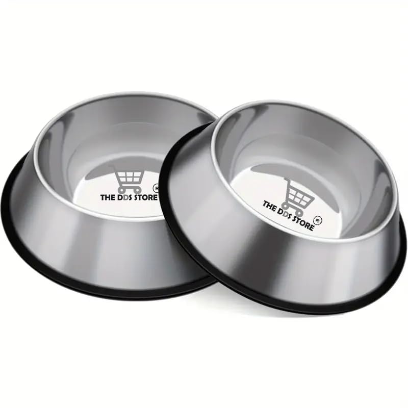 The Dds Store Set Of 2 Anti Skid Dog Bowls 700Ml Stainless Steel Rubber Base