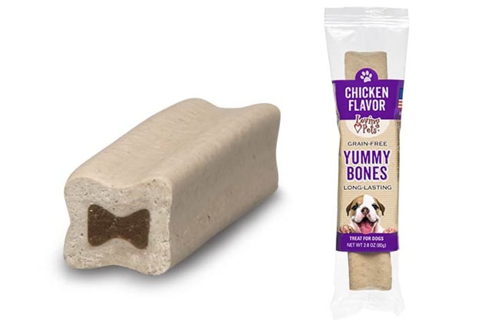 Loving Pets Yummy Bones Chicken Flavor Filled Bone, Dog Treat, Box of 15 Single Wrapped Bones