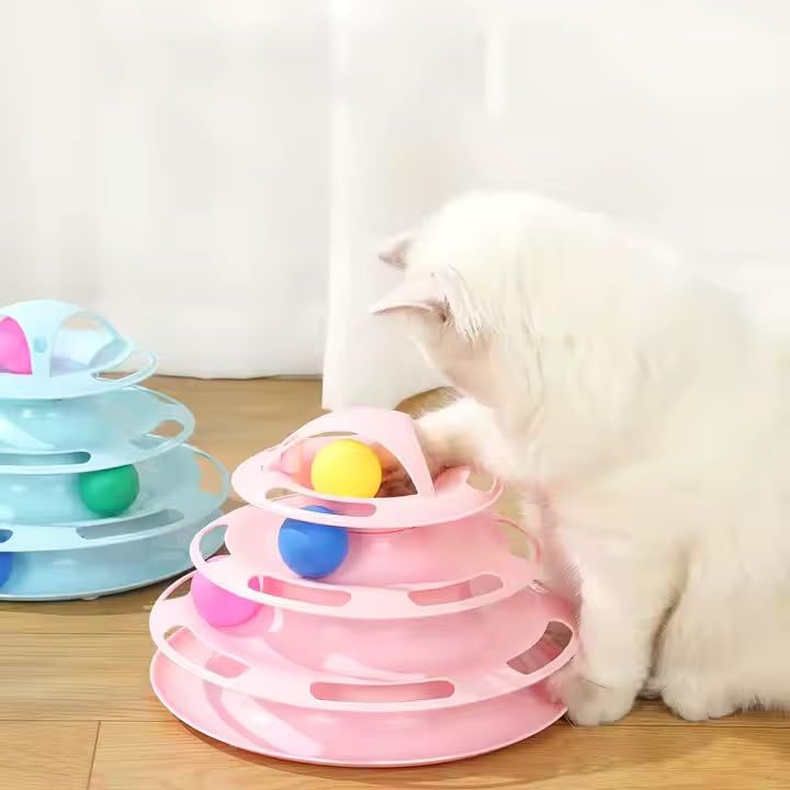 Cat Toy Track Turntable (4 Tier) Interactive - Engaging Puzzle Play Plate for Cats & Small Pets. Pista de Juguete para Gatos con