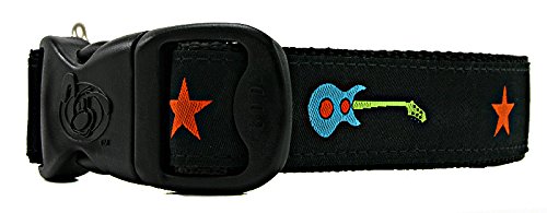 3 Dirty Dawgz Adjustable 1' Cool Rockstar Music Guitars Dog Collars For Medium Large And X-Large Dogs (Medium 1' (14'-22' Neck), Black & Blue)