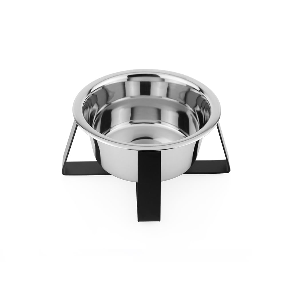Pawpourri Iron Stand Dog & Cat Single Bowl Diner | Stainless Steel Bowl In Stylish Chic Black Iron Bowl Holder  940Ml