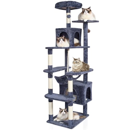VEVOR Cat Tree 72 Cat Tower with 2 Cat Condos Sisal Scratching Post Dark Grey