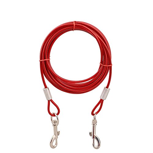 Stainless Steel Pet Dog Tie Out Cable - Double Head Dog Leash Camping Outdoor Tie-Out Cable For Medium Large Pet Dogs (5M/16Ft, Red)