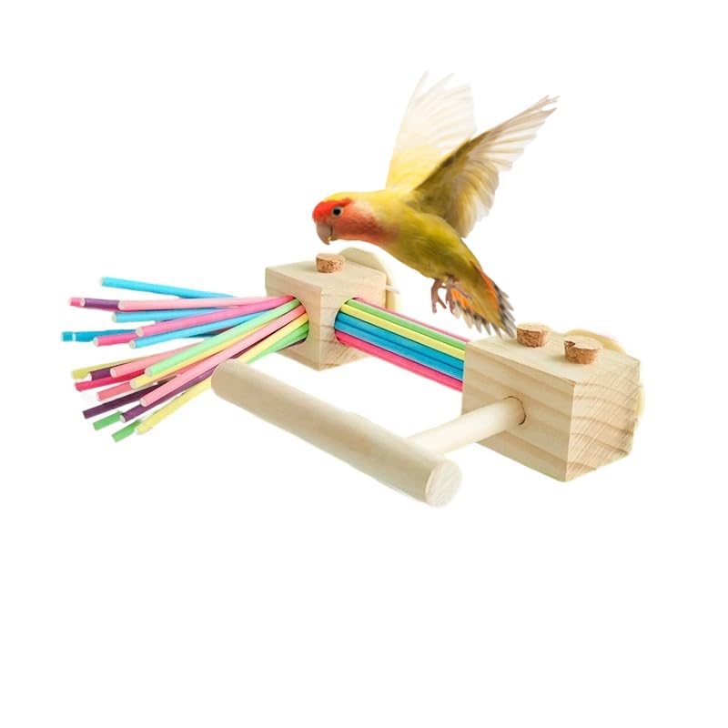 Parrot Cage Toy(4 Funcitons) Perch Standing With Pine Wood Foraging Smart Toy Soft Corks For Small To Regular Size Parrot Cockat