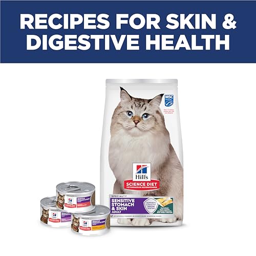 Hills Science Diet Sensitive Stomach & Skin, Adult 1-6, Stomach & Skin Sensitivity Support, Dry Cat Food, Pollock & Barley, 3.5