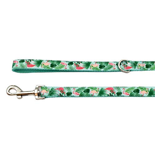 Petiry Dog Leash Leopard Pattern, 4 Feet Length, Durable Nylon With Ribbon For Medium And Large Dogs.(Medium,Flamingo Leash)